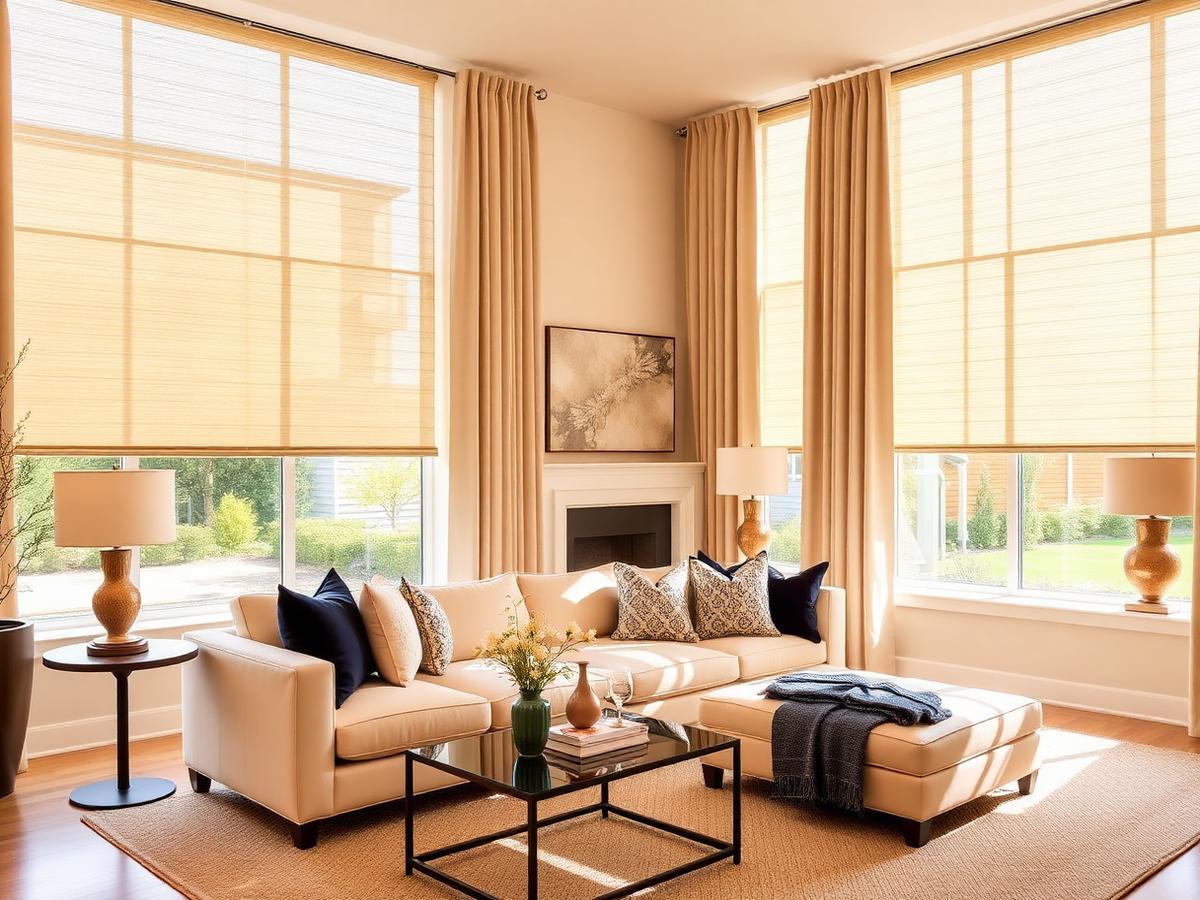 Layered shades in a light-filled living room